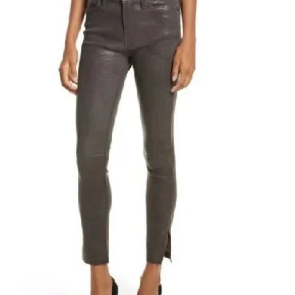 FRAME Ali High Rise Cigarette Lambskin Pants 24 Gray GUC